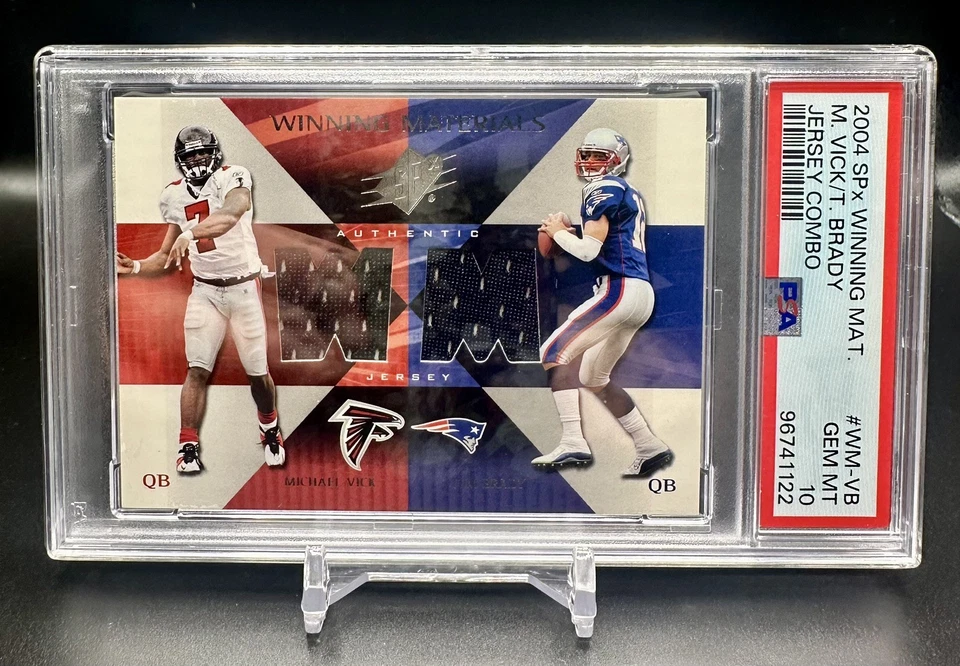 2004 Upper Deck SPx Winning Materials #WM-VB Michael Vick Tom Brady PSA 10 POP 5 - Image 2 of 4