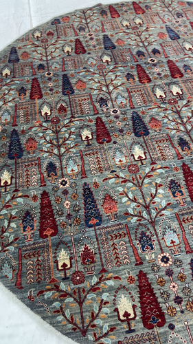 10x10 Fuß Grau Lebensbaum Rund Vorleger Afghan Handgeknüpft Veg Dye Wollteppich - Video 1 von 1