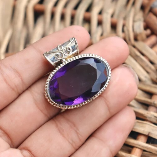 Valentine's Day African Amethyst Gemstone 925 Sterling Silver Handmade Pendant - Picture 2 of 6