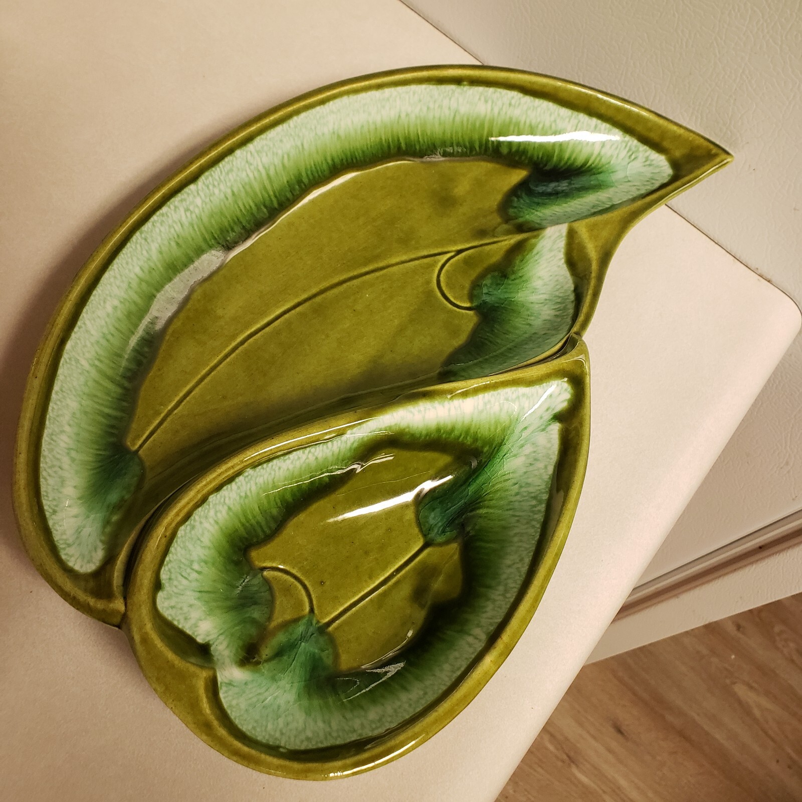 Vintage 60s Platter Santa Anita Ware Avocado Green Glaze Ceramic Dish Retro 14"