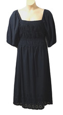George Womens Midi Square Neck Cotton Dress size 22 ShirredBodice Black Broderie