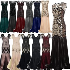 1920s Women Vintage Sequin Slim Long Dress Wedding Party Formal Evening Gown