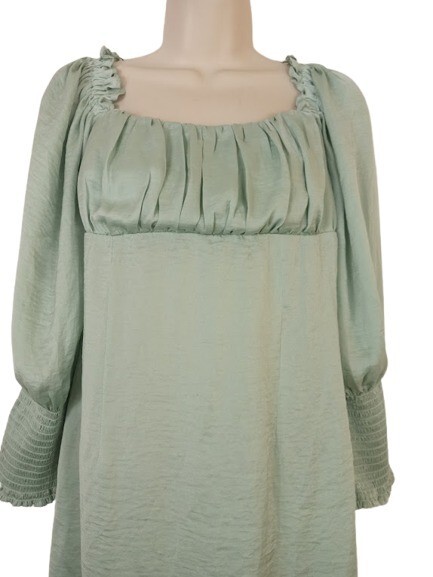 altar'd state green satin dress Altar'd State Womens Blouson Mini Dress Sage Green Tie Back Satin S New
