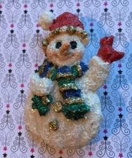 Christmas Jewelry Brooch Pin 2-1/4" Glitter Snowman G-46