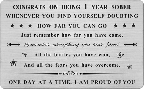 Emideary 1 Year Sobriety Engraved Wallet Card, One Year Sobriety Gifts for Women