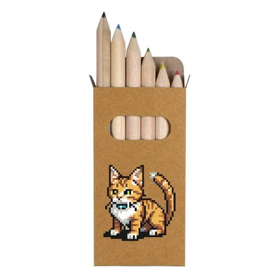 6 x 'Pixel Art Tabby Cat' Short 85mm Pencils / Coloured Pencil Set (PE00059438)