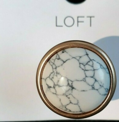 NWT Ann Taylor Loft Gold tone Metallic White Marble round ring 6 1/2''