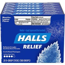 HALLS Relief Mentho-Lyptus Menthol Flavor Cough Drops, 20 Packs of 9 Drops 180