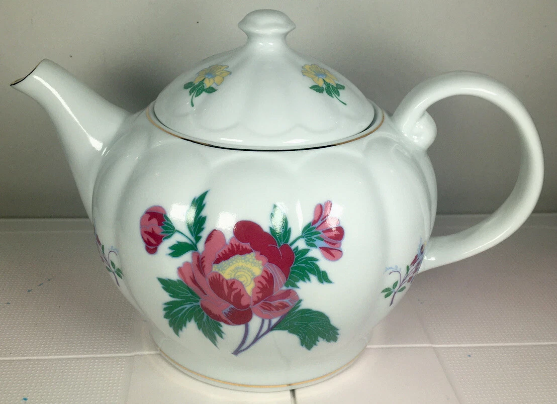 Vintage Laura Ashley Parfums Teapot Pink Yellow Flowers London Paris New  York