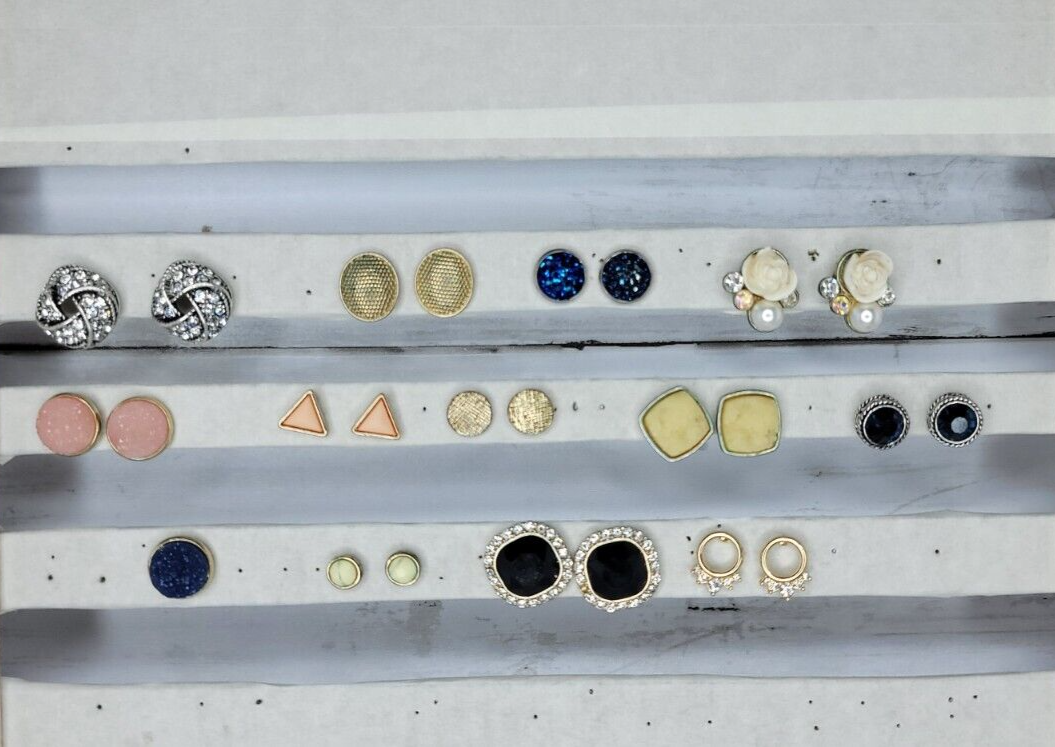 Stud Earrings Lot Fashion Jewelry 12 Pair Resin Rhinestones Mixed Crafts-image