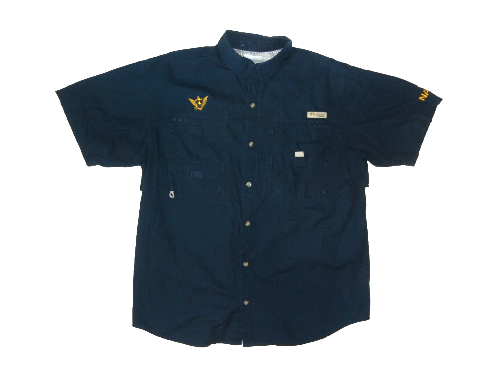 COLUMBIA PFG Blue Cotton UNITED STATES US NAVY BUTTON-UP Fishing Shirt Men's XL