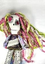 Primitive Folk Art Cloth Rag  Ugly Doll Button Voodoo Fabric 11” Whimsical