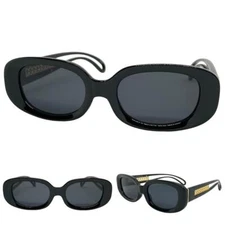 Women's Classy Elegant Modern Retro Style SUNGLASSES Oval Black Frame Dark Lens