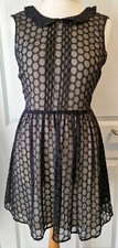 OASIS BLACK SHEER CIRCLES DESIGN LACE OVERLAY SHORT MINI DRESS SIZE 10 EVENING