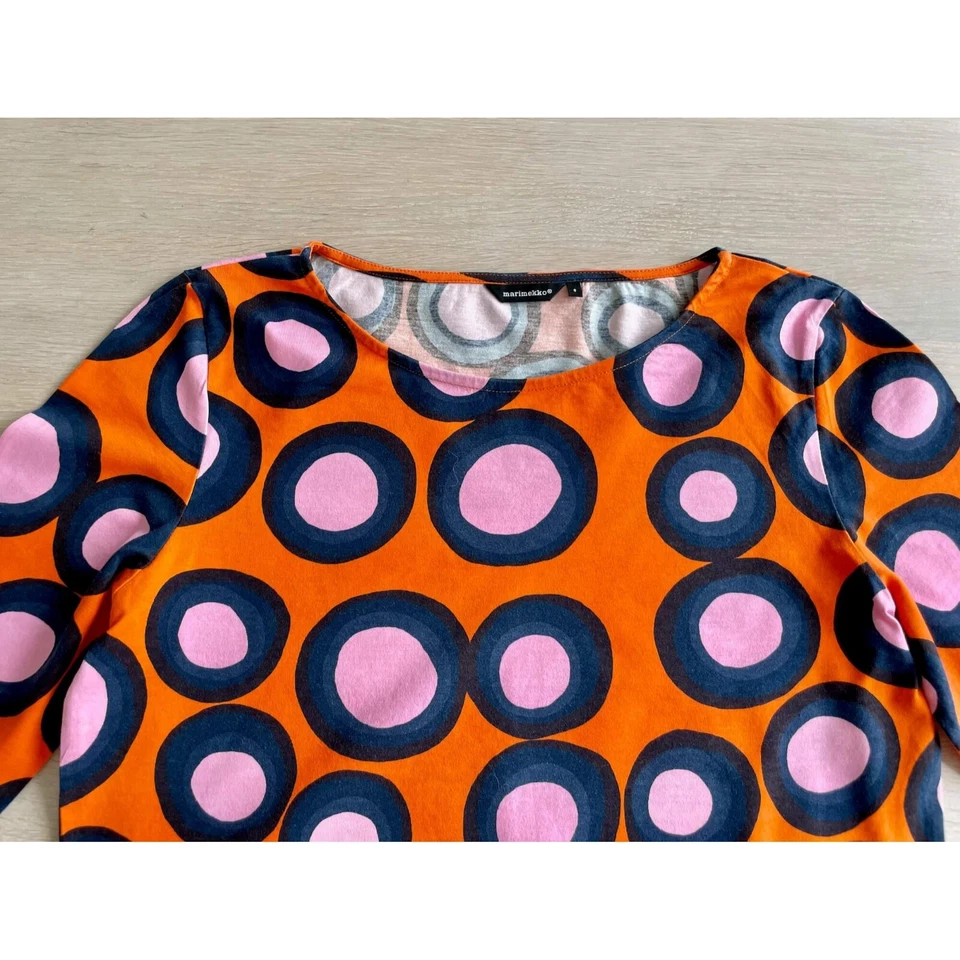 Camisa vintage MARIMEKKO, top naranja a lunares, talla S - Imagen 2 de 4