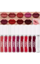Evpct DNM 9Pcs Deep Red Black Matte Liquid Lipsticks + 1Pcs Clear Lip Plumping P
