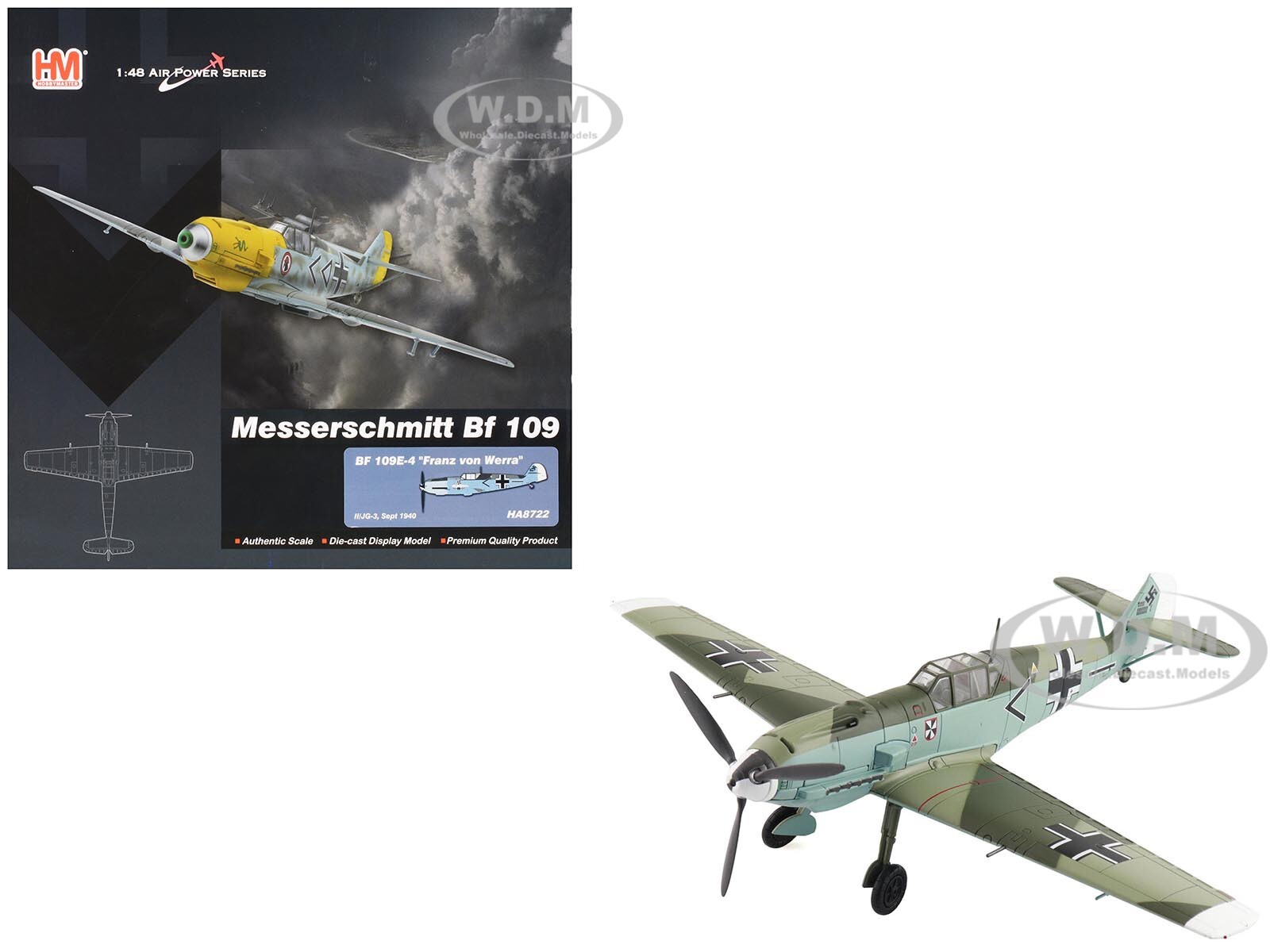 САМОЛЕТ МЕССЕРШМИТТ BF 109E-4 ФРАНЦА ФОН ВЕРРА 148 ОТ HOBBY MASTER HA8722 20190₽
