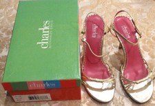 Pre-owned Charles David Strappy Gold Leather Sandals, Size 9