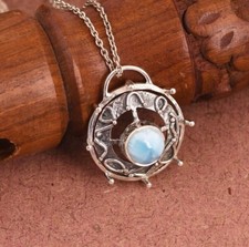 Sterling Silver Larimar Gemstone Vintage Style Pendant With Silver Chain Jewelry
