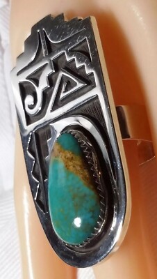 TIM YAZZIE NAVAJO OVERLAY ROYSTON GEMSTONE UNWORN STERLING RING SZ. 8.75