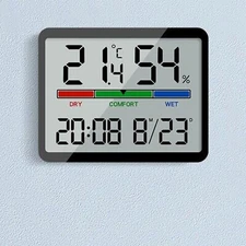 Digital Electronic Alarm Clock Thermometer LCD Large Screen Display Wall Clock