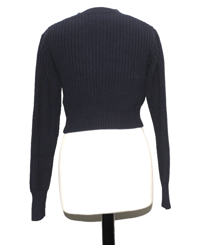 GREAT PRADA COTTON KNITTED NAVY BLUE CROPPED V-NECK JUMPER SIZE 36