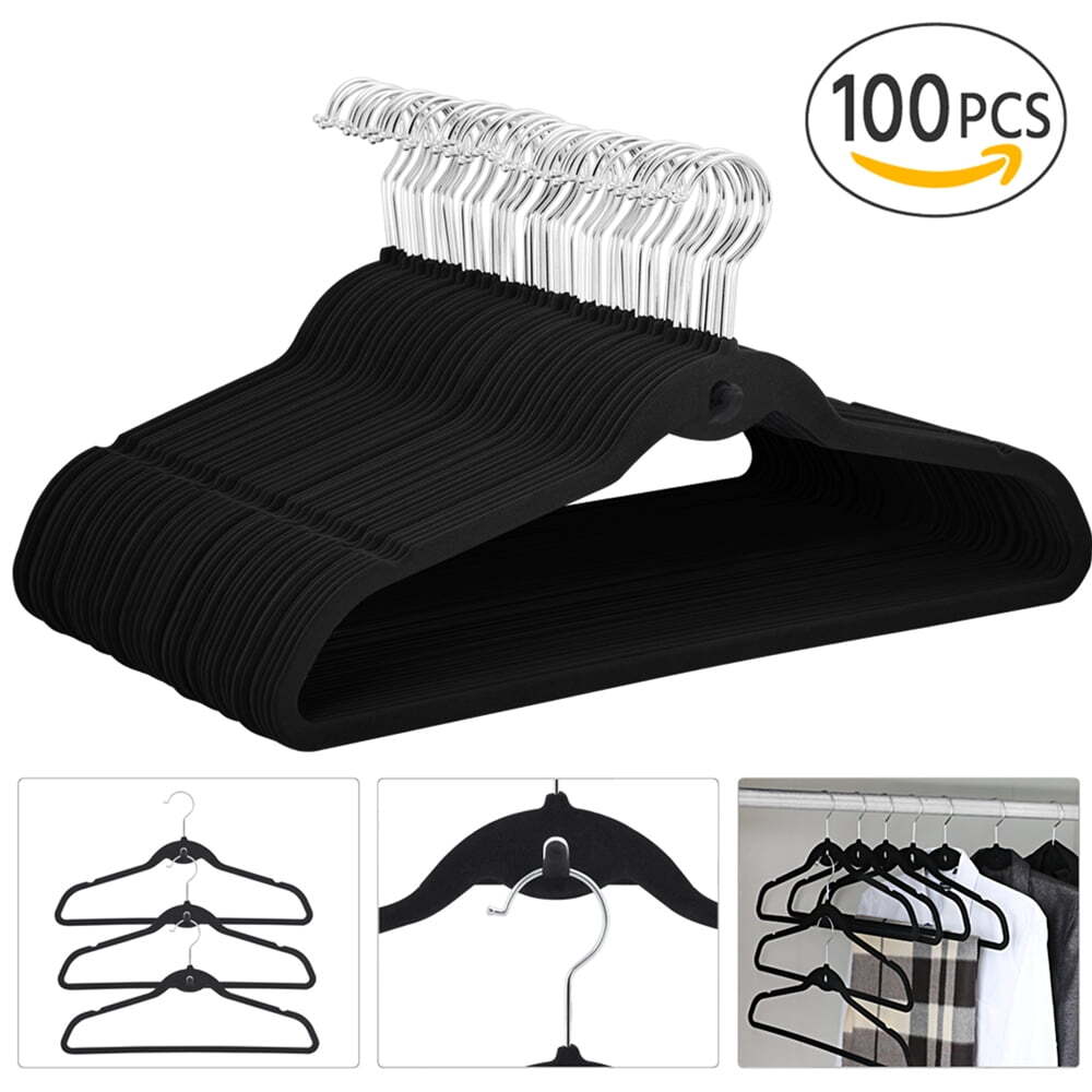 Renwick 100-Pack Black Non-Slip Velvet Hangers for Closet Organization-image
