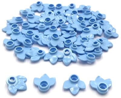 Lego 50 New Bright Light Blue Plant Plates Round 1 x 1 w/ 3 Leaves Pieces
