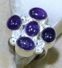 BEAUTIFUL NEW GENUINE 5 AMETHYST CABOCHON RING SIZE 8 SET IN 925 STERLING SILVER