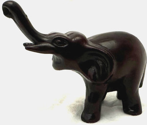 Hand-Carved Elephant Figurine Upward-Reaching Trunk Position Burgundy Resin 