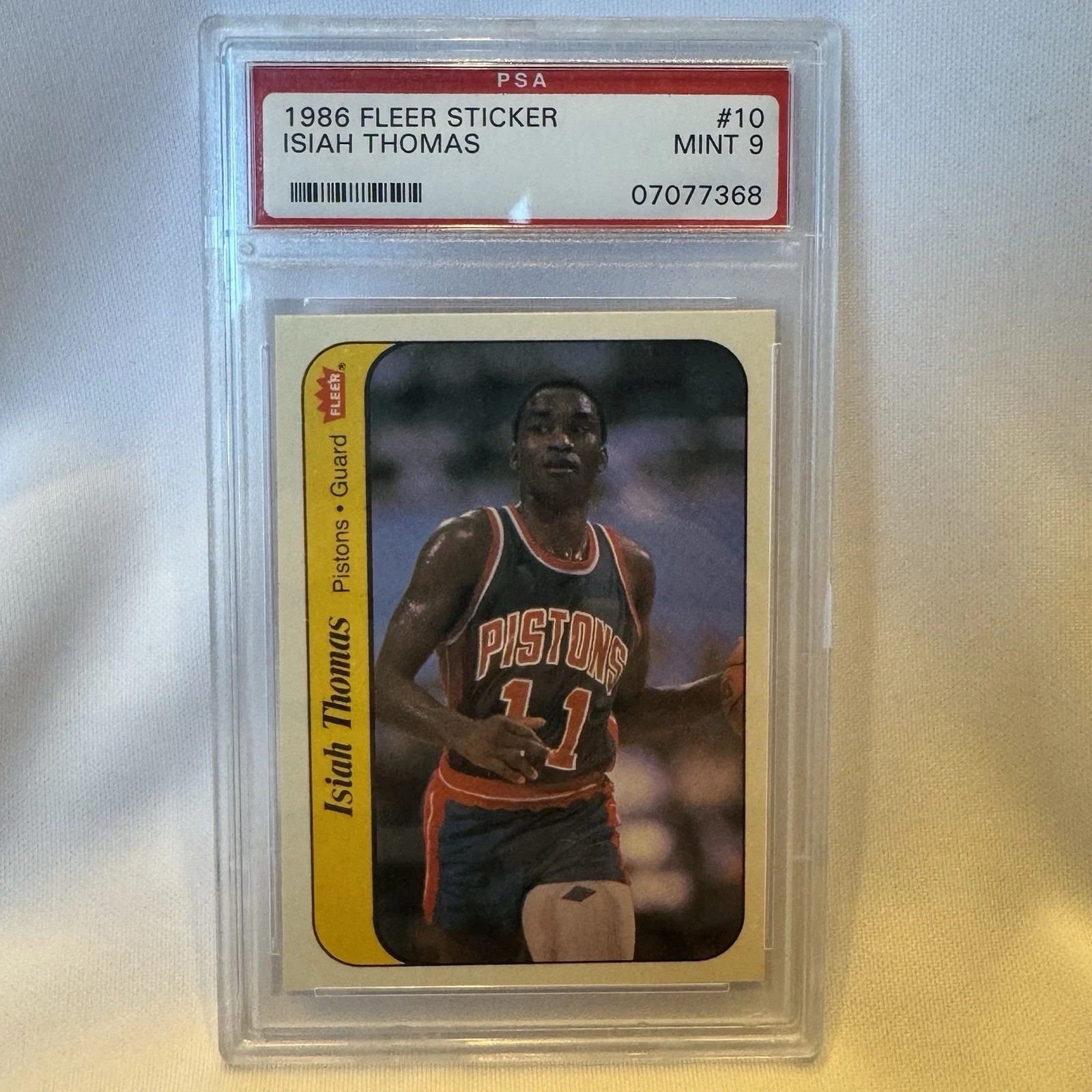 1986 Fleer Basketball Sticker #10 Isiah Thomas PSA 9 MINT RC Detroit Pistons HOF view 1