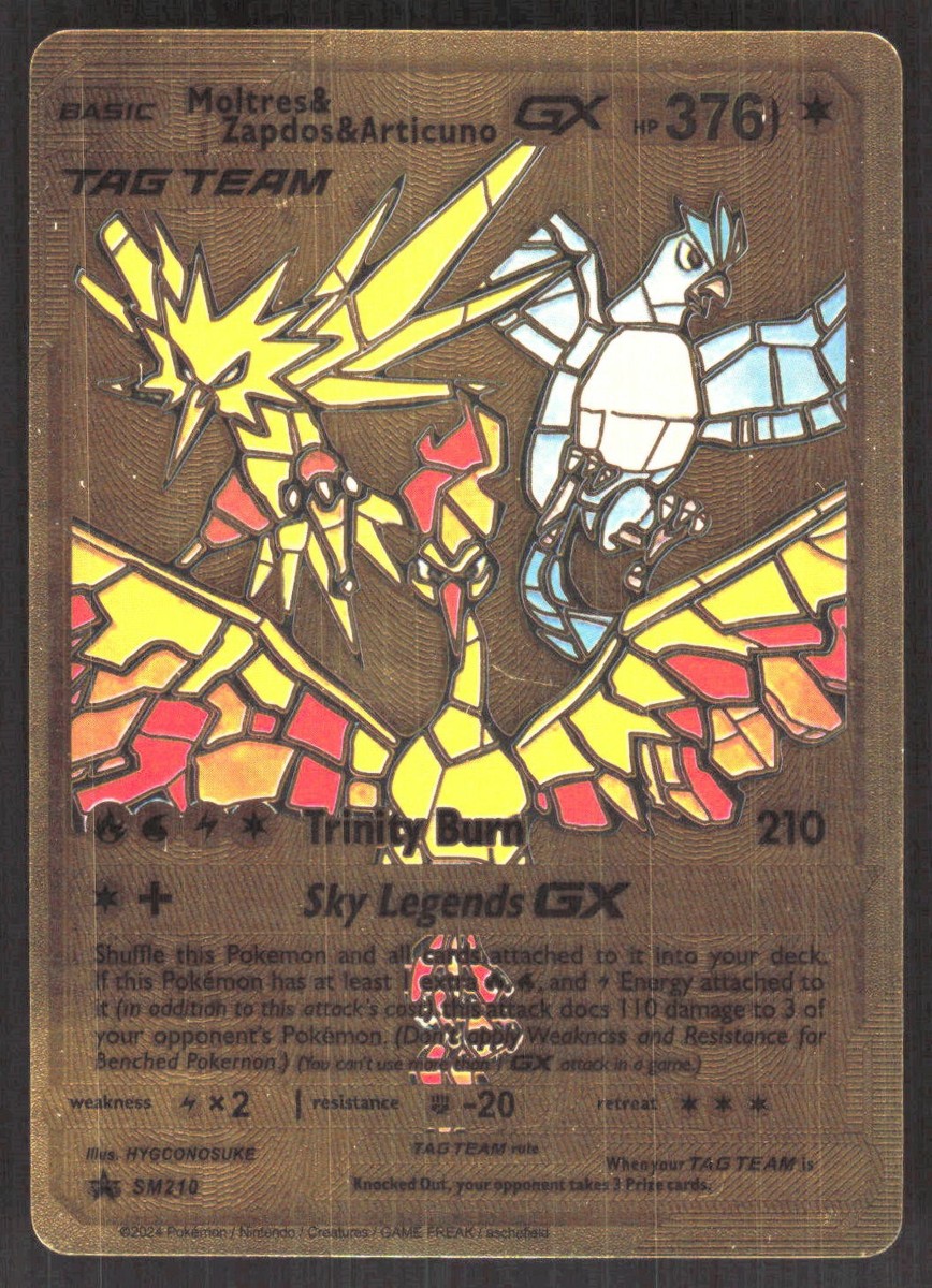 Moltres & Zapdos & Articuno GX Gold Foil Fan Art SM210 | eBay