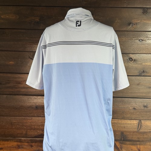 FootJoy Men’s Lisle Engineered  Pintsripe Polo Navy and Lagoon White Medium - Picture 9 of 10