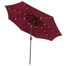 9 ft Solar Umbrella, 32 LED Lighted Patio Umbrella, Table Market Burgundy