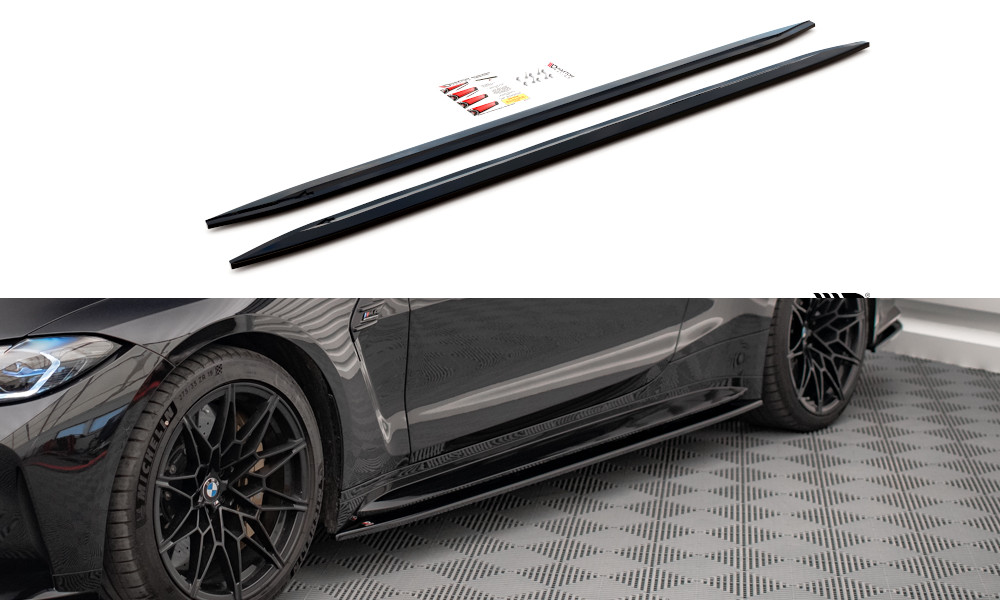 Rajouts de bas de caisse BMW M4 G82 Facelift Maxton V.2 noir brillant