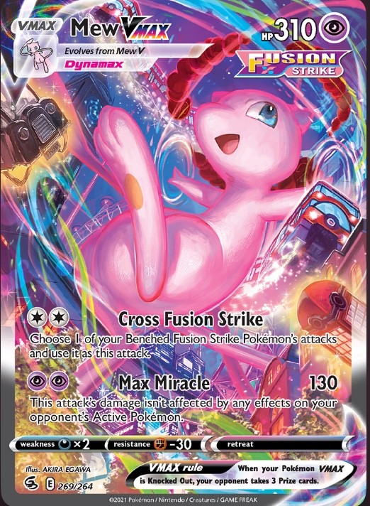 Mew VMAX (Alternate Art Secret) 269/264 Swsh08: Fusion Strike Holo mint cond