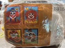 Vintage 80s Clown Latch Hook Crewel Kit Bright 8x10 Picture Craft Creepy Clown