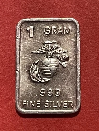 US Marine Corps, 1 Gram Solid Silver Art Bar! Fine .999 Pure!