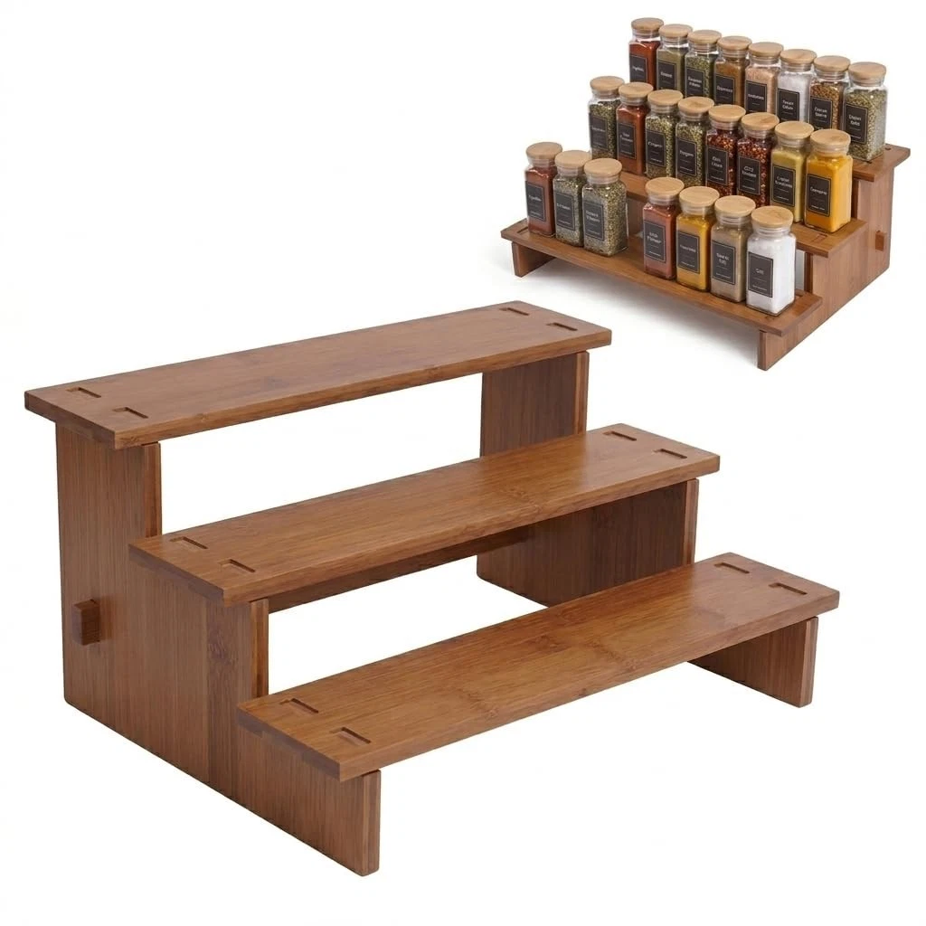 Bamboo Spice Rack Organizer for Cabinet, 3 Tier Wooden Tiered Spice Shelf for...