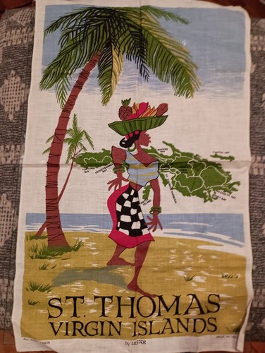 Vintage St Thomas Virgin Islands All PURE Linen By Ulster Tea Towel Irish linen