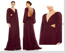 Mac Duggal NWT #67948 Plum Criss Cross Waist Bishop Sleeve Cut Out Dress Size 6