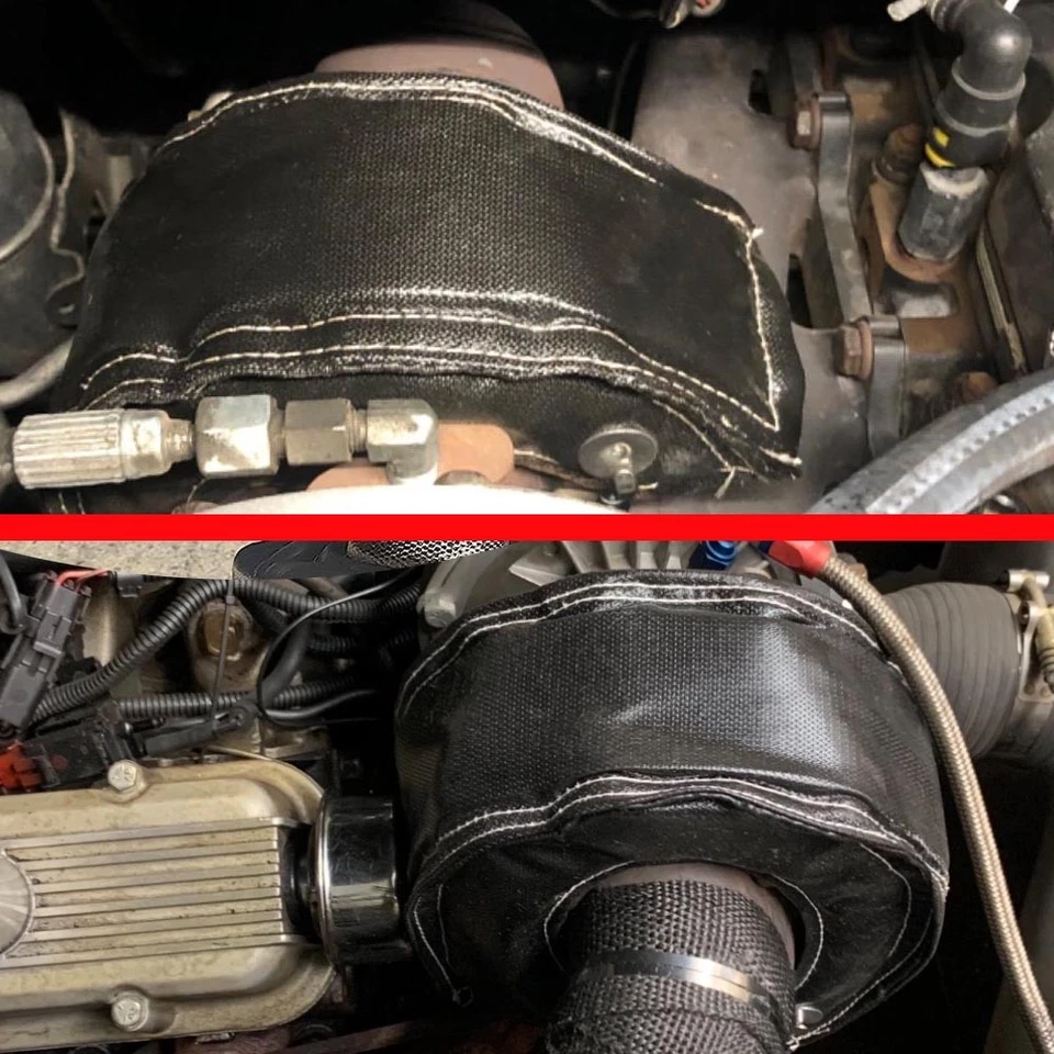 T4 Black Fiber Turbo Blanket Heat Shield Barrier Turbocharger Cover Wrap #P Foto 4 de 4