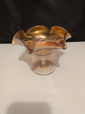 Vintage Iridescent Carnival Glass Compote Pedestal Bowl Candy Dish