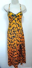 Next orange satin leopard print long cami maxi dress 8 lingerie style babydoll