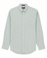 Chaps Classic Fit Oxford Shirt 15-15.5 32/33 Green White Stripe Wrinkle Free