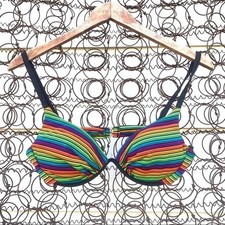 Vintage 90s Catalina neon rainbow stripe underwire bikini top MEDIUM