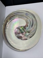 Italian Murano Fossili Glass Crate and Barrel Ivory Iridescent Swirl Design Bowl