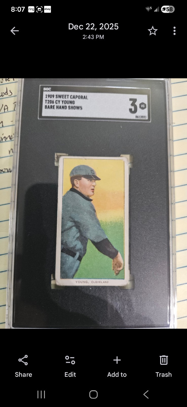 1909-11 T206 - Cy Young 150 Back Bare Hand