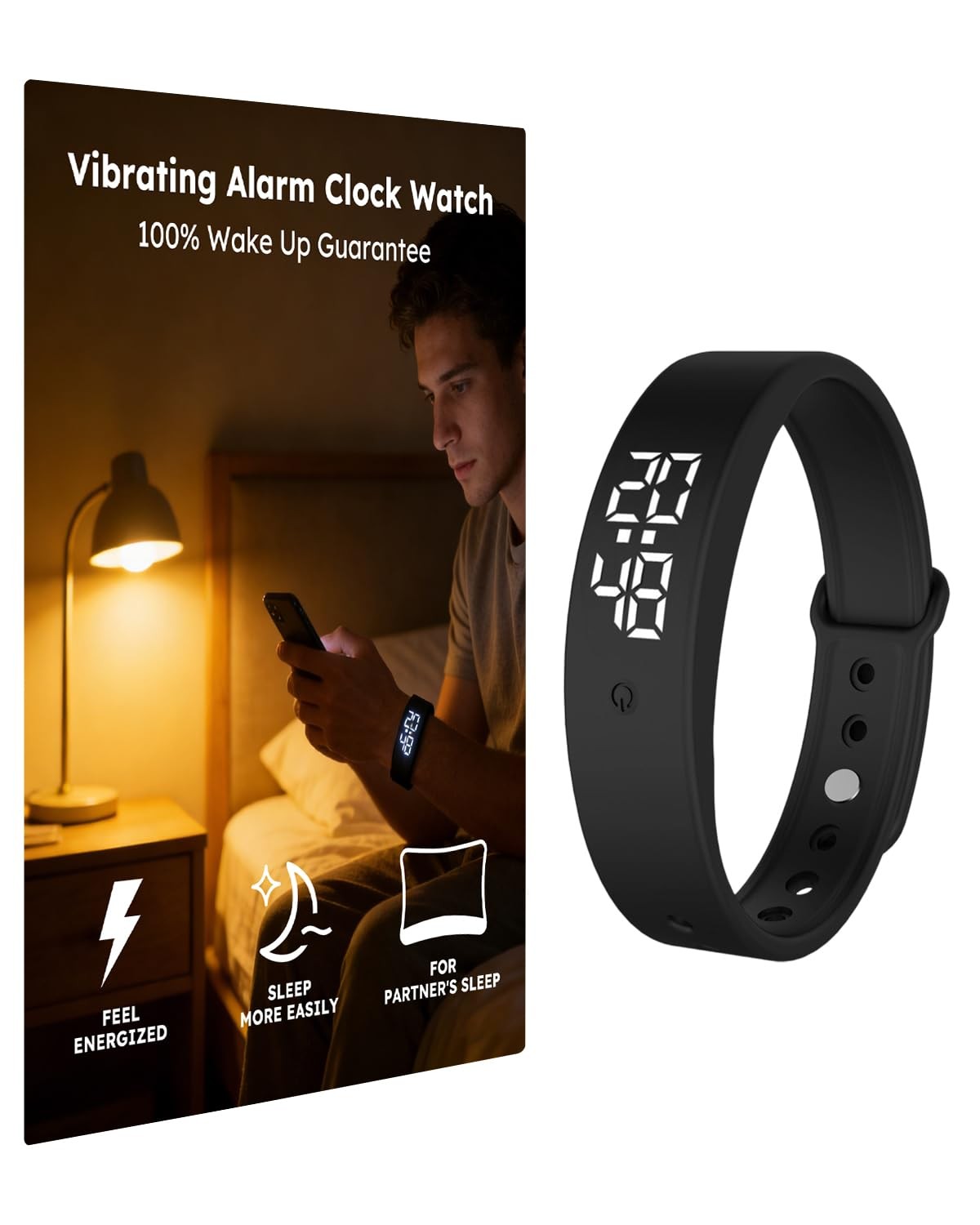 Vibrating Alarm Clock Watch for Heavy Sleepers, Silent Wake Up Bracelet & Sma...