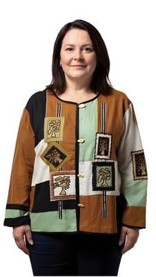 Allure Women's Plus Size 5X Multicolored Patchwork Jacket Vintage Boho Leaf